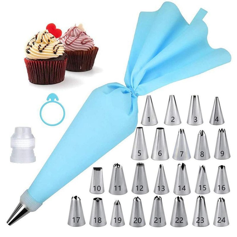 Piping Bags and Tips Set 27 Piece, 24 Stainless Steel Nozzles with Reusable T…