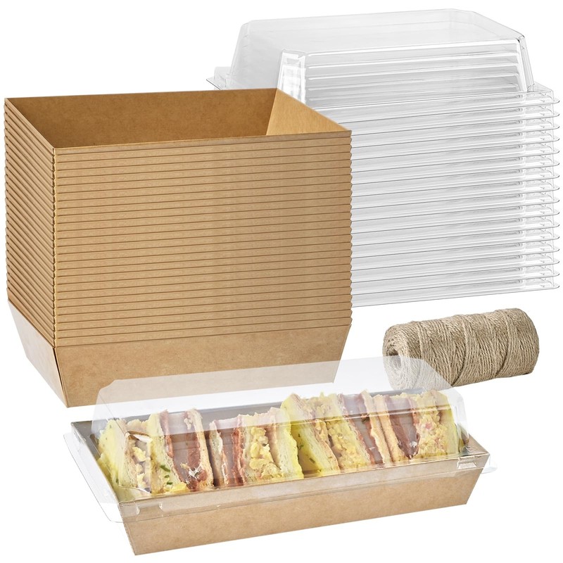 50 Pack Paper Charcuterie Boxes with Clear Lids 7.5 Inch Small To Go Treat Co…