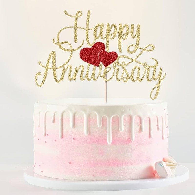 Happy Anniversary Cake Topper – Gold Glitter Happy Birthday Cake Topper, Company