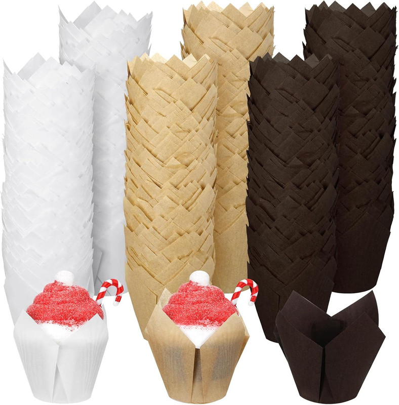 600 Mini Tulip Cupcake Liners Baking Cups Muffin Wrappers White Brown Beige