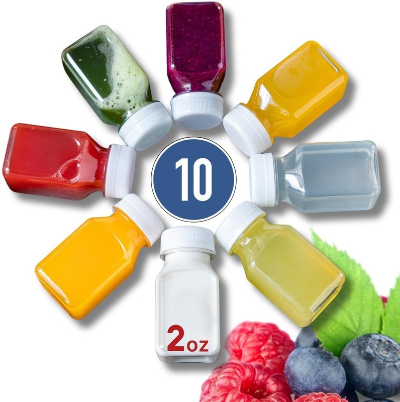10 Piezas Botellas Plastico 2oz Con Tapas Para Shot Jengibre Congelador BPA gallery