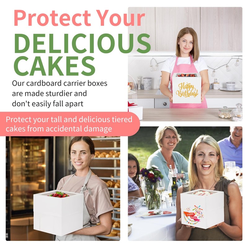 12 Pcs Cake , Tall Cake Boxes with Window in 3 Sizes 12x12x12 10x10x10 8x8x8 gallery