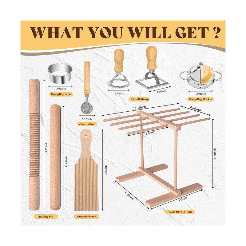 Pasta Making Tools, 9 PCS Wood Pasta Making Kit with Pasta Dryi... USA FAST SHIP gallery