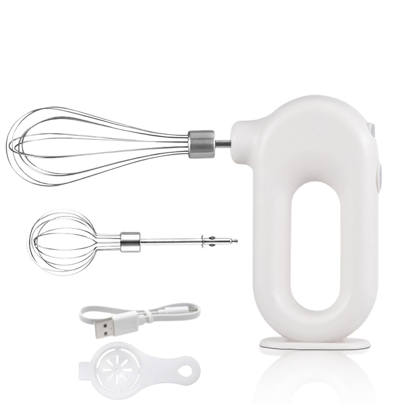 4 Speed Electric Hand Mixer Mini Cordless USB Rechargeable Whisk White Tool