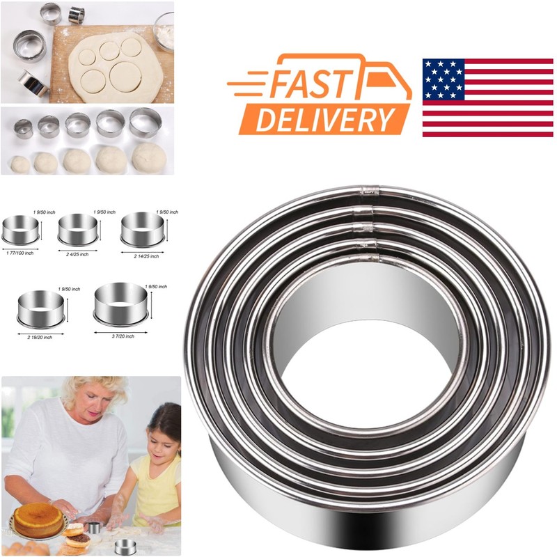 Five Piece Stainless Steel Cookie Cutter Set with Round Shapes for Baking