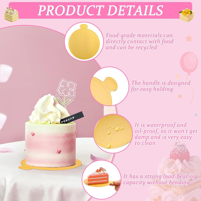 120 PCS Mini Cake Boards, Gold round Mousse Cupcake Base for Dessert, 3.15 Inch gallery