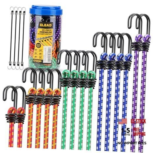 Bungee Cords Heavy Duty Outdoor: 20 Pcs Premium Rubber Bungee 20PCS Bungee Cord