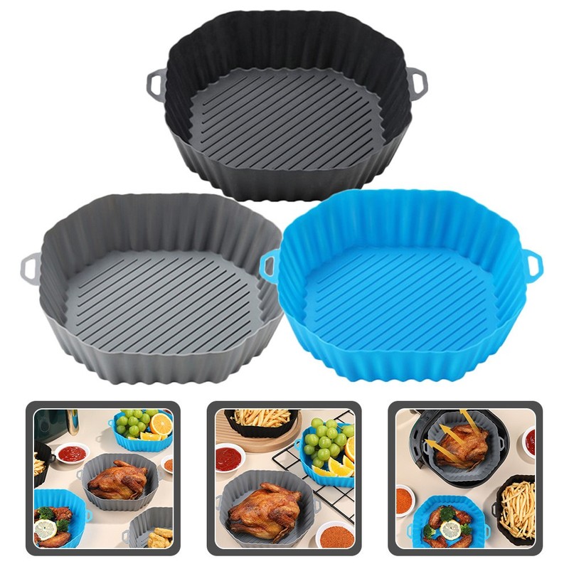 3 Pcs Silicone Air Fryer Baking Liners Microwave Oven Pads Octagonal Shape