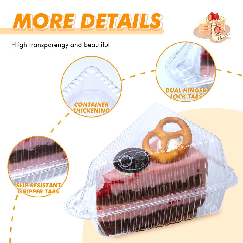 200 PCS 4 In Transparent Plastic Cake Slice Hinged Lid Takeout Container Box gallery