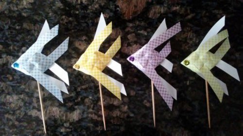 Handmade Woven Fish Blue Yellow Purple Green Appetizer Sticks Cup Cake Set 24