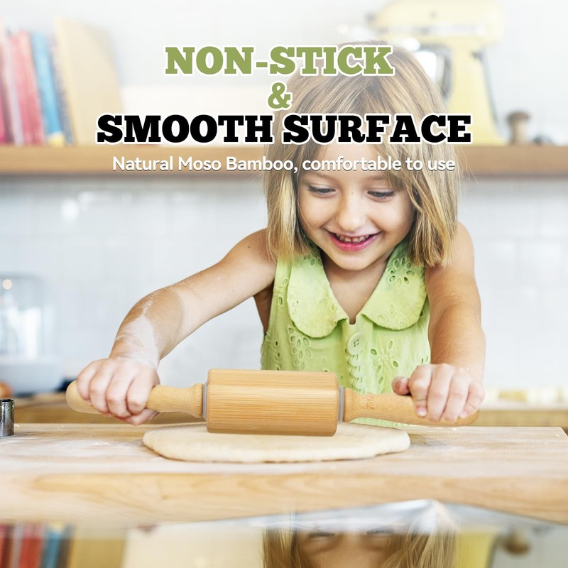 Wooden Rolling Pin for Baking Dough Roller Kitchen Tool Bamboo Wood 10 In gallery