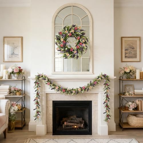 2PCS Spring Pink Lavender Vine Garland Artificial Flower Decor for Front 6ft gallery