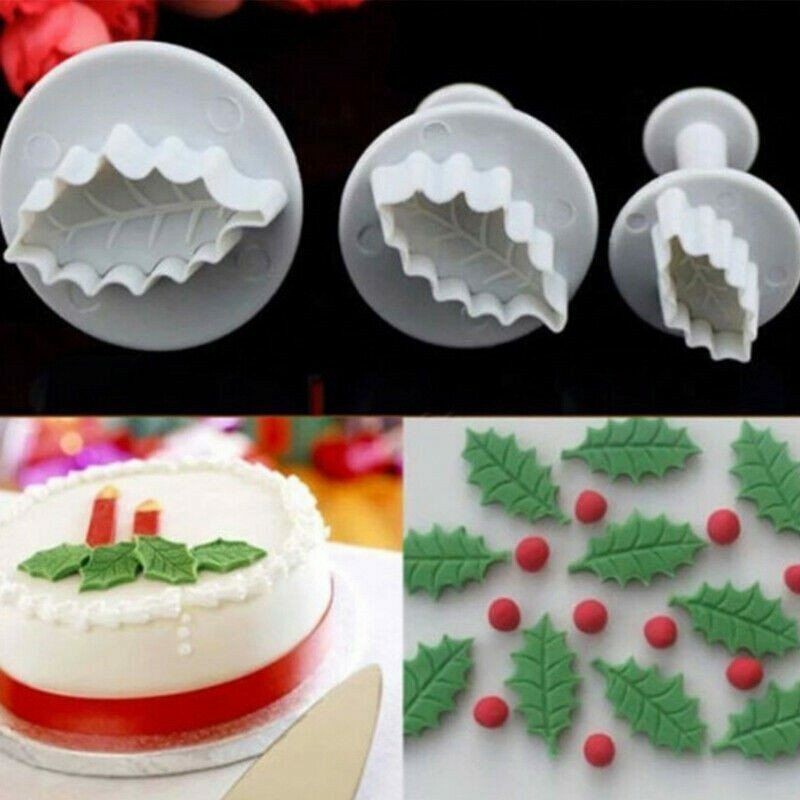 3D Holly Leaf Leaves Plunger Cutter Sugarcraft New 3 Pcs/Set Fondant Christmas gallery