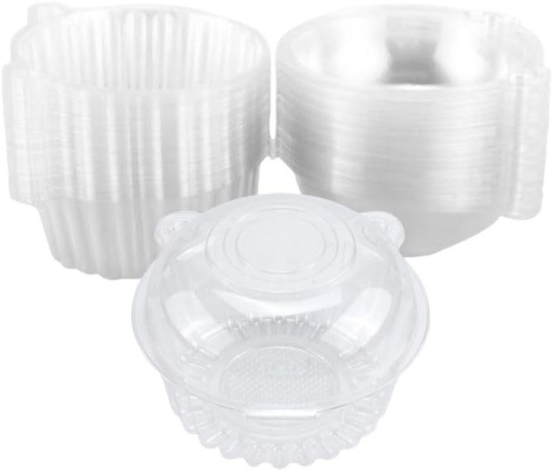 Hewnda 50 Pack Plastic Single Individual Cupcake Muffin Dome Holders Clear