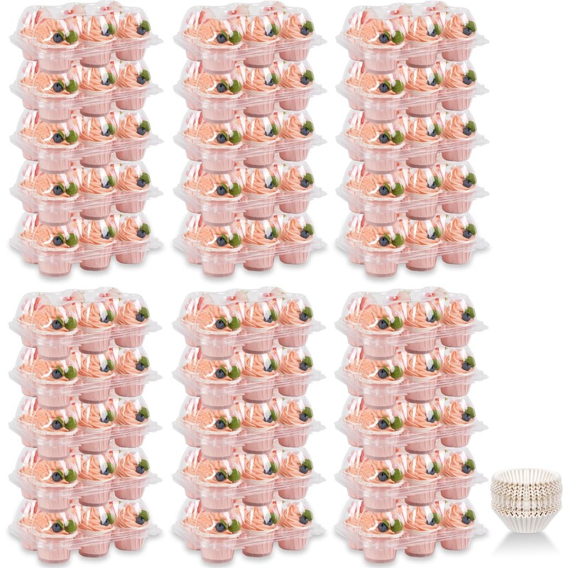 Cupcake Containers Holder 6 Counts x 30 Sets Stackable Cupcake Boxes Carrier…