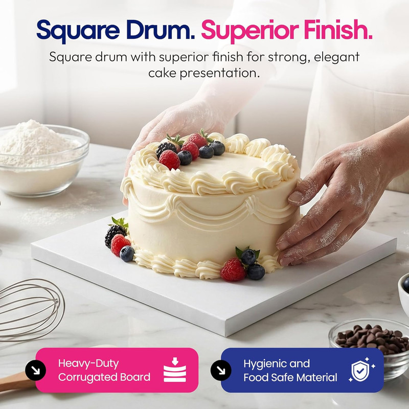 14 Inch Square Cake Drum Pack of 3 - Smooth-Edged - Sturdy Boards Square - Bend gallery