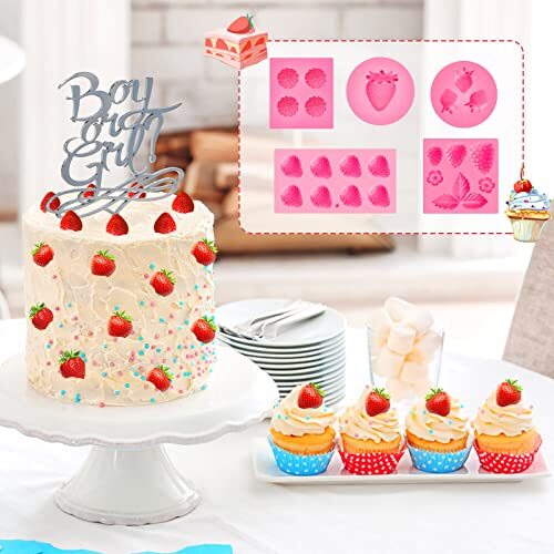 5 Pcs Strawberry Baking Mold Silicone Handmade Candy Jelly Bakeware 3D Flower gallery