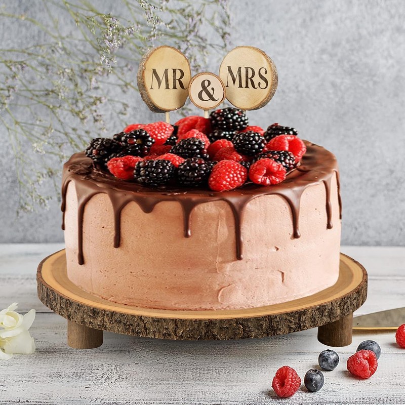 Rustic Wood Cake Stand - 11-13 Inch Wooden Slice with Legs for Elegant Weddin... gallery