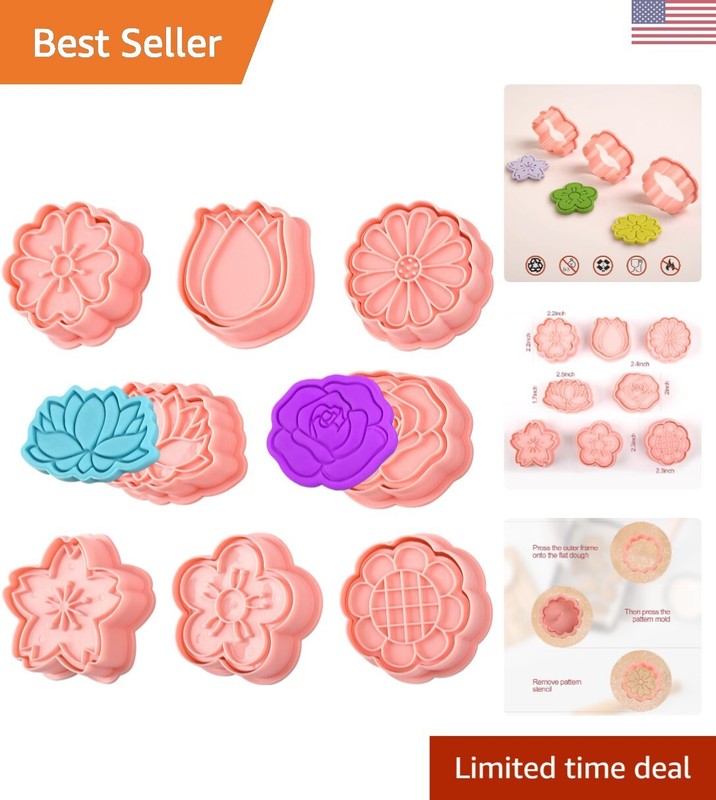 8-Piece Spring Flowers Cookie Cutter Set with Plunger Stamp for Creative Baking