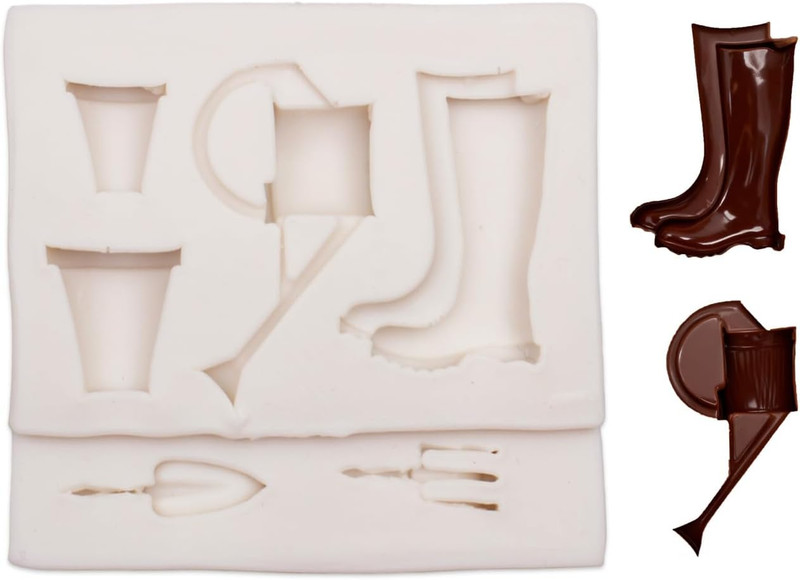 Silicone Gardening Tools Theme Fondant Molds with Flower Pot Rain Boots Watering