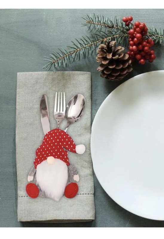 Christmas Gnome Tabletop Knife Fork Spoon Sleeves Lot of 6 NEW gallery