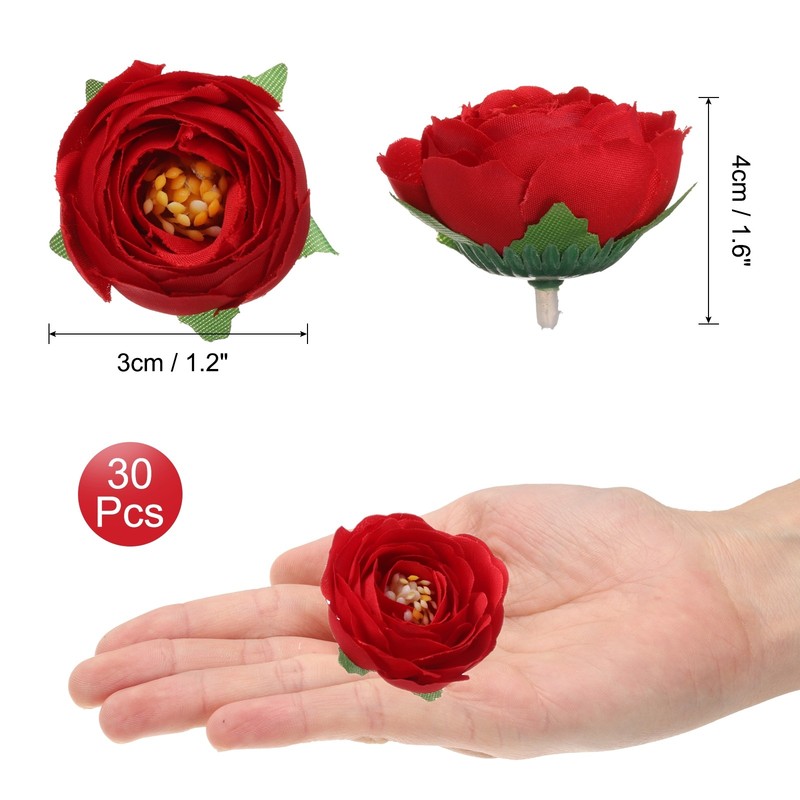 30pcs Artificial Camellia Flower Heads, 1.2" Silk Camellia, Red gallery