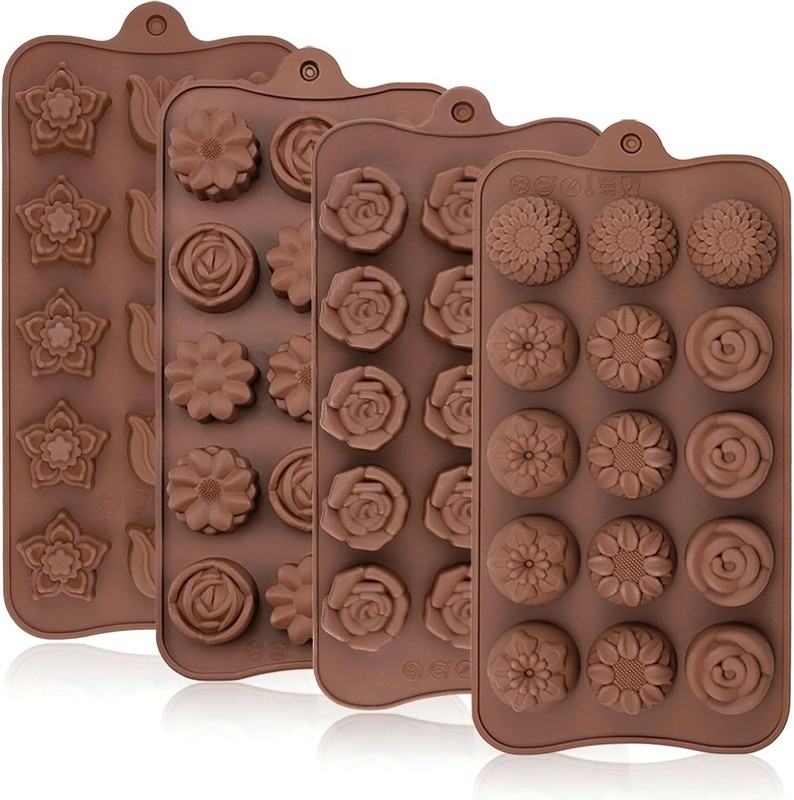 JOERSH 4PCS Silicone Chocolate Flower Molds for Candy, Fat Bombs Snacks, Truffle