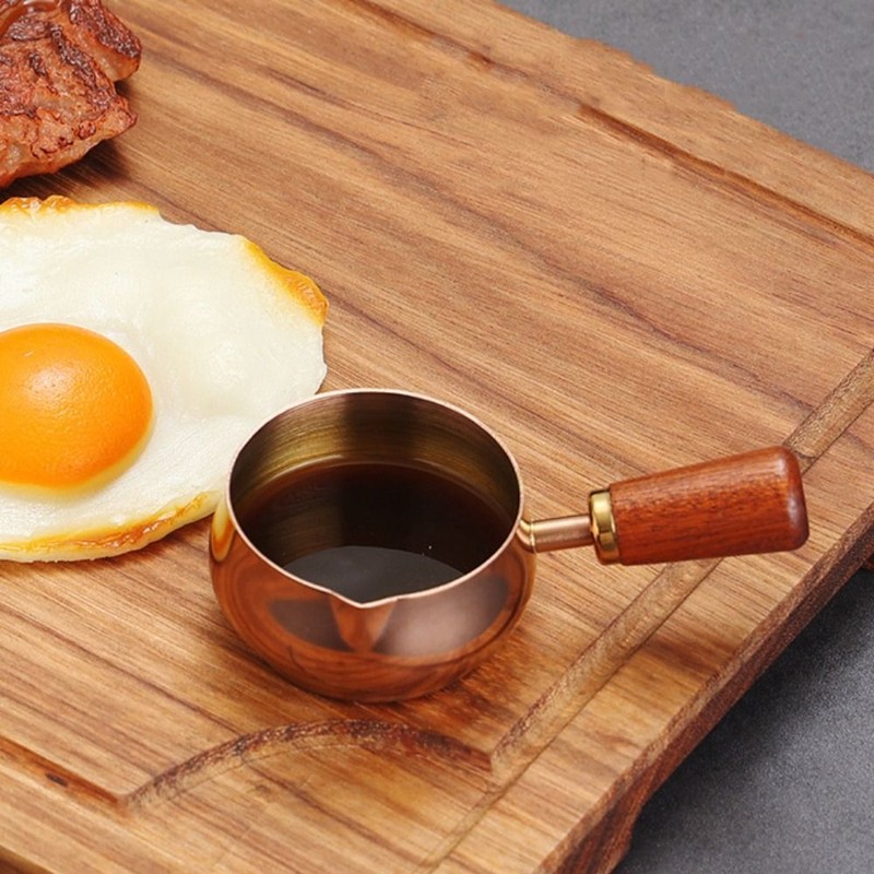 Dipping Bowl Stainless Steel Sauce Pan 60/120/180ml Wooden Handle Seasoning Cup gallery