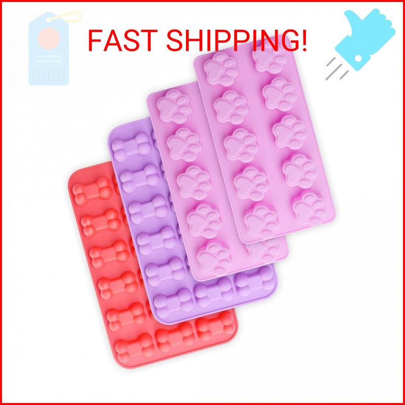 homEdge Puppy Dog Paw and Bone Silicone Molds, Set of 4PCS