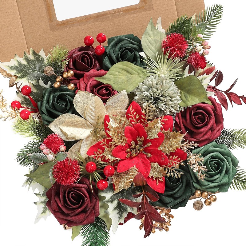 Serra Flora Artificial Christmas Flowers Greenery Combo Set Faux Flowers Bulk