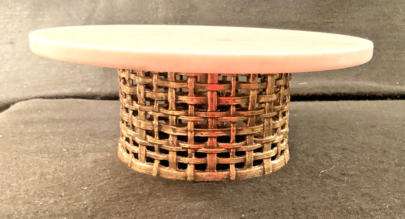 Michael Aram "Palm" Round Cake Stand — White Marble, Metal Base, 11", New gallery