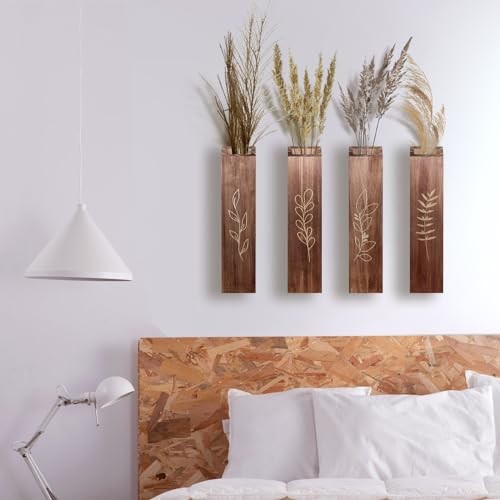 4 Pack Wood Indoor Wall Planter, Modern Boho Wall Decor for Living Room Brown gallery