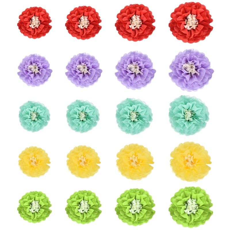 20 Pcs Colorful Paper Flowers, Tissue Paper Pom Poms Mexican Paper Flower