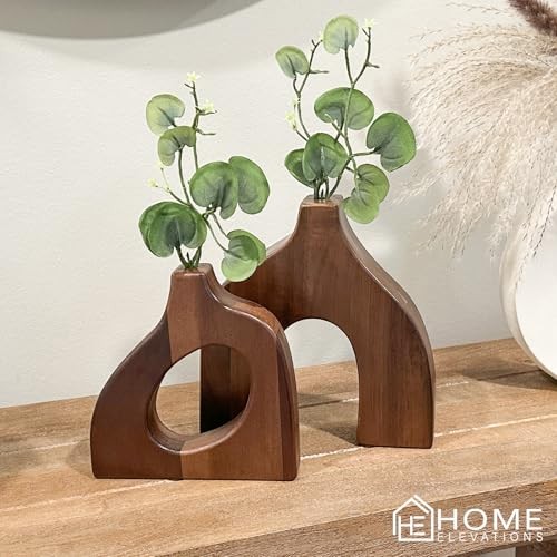 Wooden Vases for Decor Set of 2 - Small Decorative Wood Vase for Faux Flowers gallery