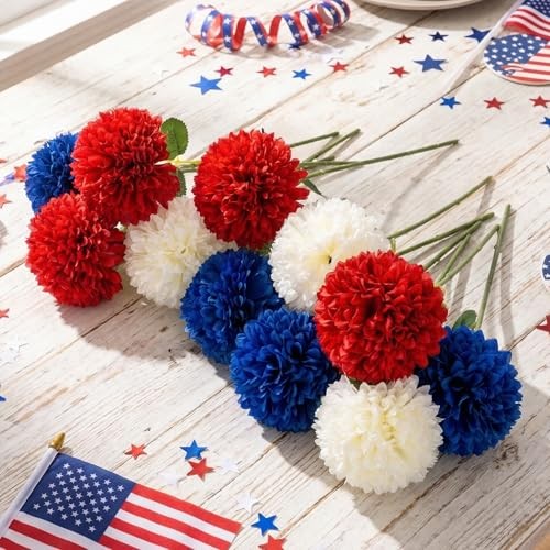 Pcs Artificial Flowers 4th of July Patriotic Silk Flowers for Home 12 Colorful gallery