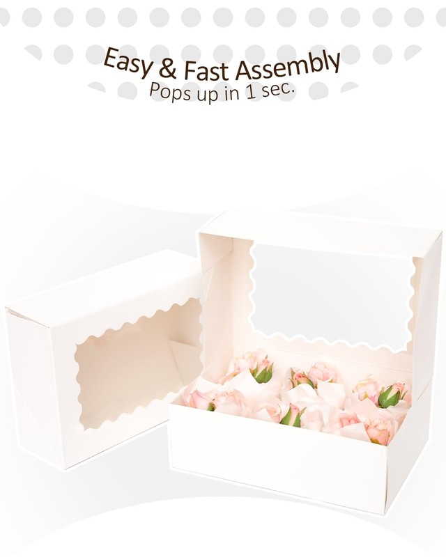 30 Pack White 6 Cupcake Boxes Window Auto-pop 9x6.1x3.3 Inch Bakery Carrier gallery