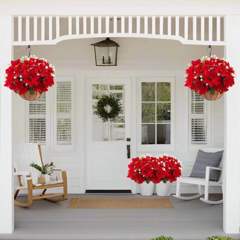 ZYZEV 14'' Artificial Poinsettias Flowers for Outdoor,12 14 inches, Red gallery