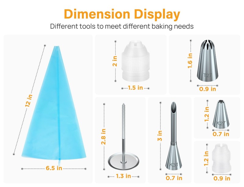 54 in 1 Piping Bags and Tips Set with 13 Large Size Piping Tips, 35 Standard ... gallery
