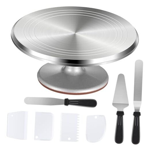 Cake Turntable, 12” Aluminium Alloy Cake Stand, Cake Decorating Kit with 3