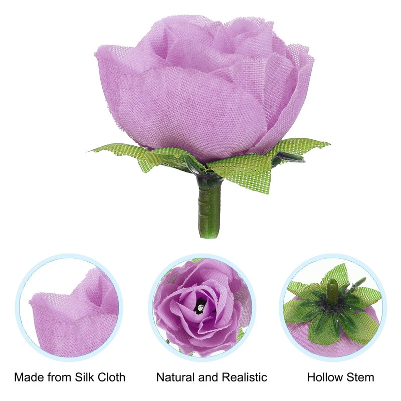 Mini Rose Artificial Flower Bulk 1.2 Inch, 50 Pcs Flower Head, Purple gallery