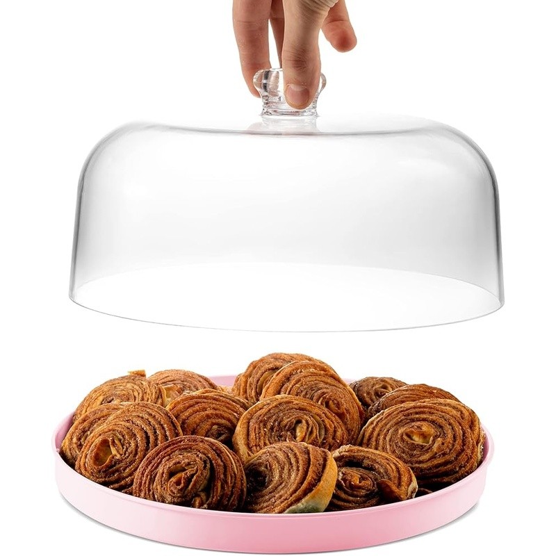 Stylish Metal Cake Stand Server W/ Acrylic Dome Perfect Serving Desserts New gallery