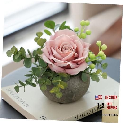 DIY Small Artificial Flowers Potted Kit Fake Flower Realistic Silk Light Pink
