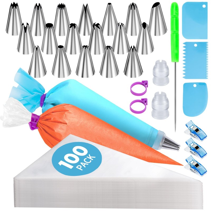 130 Pcs Piping Bags and Tips Set, Cakes Decorating Kit Supplies with 100 Pcs …
