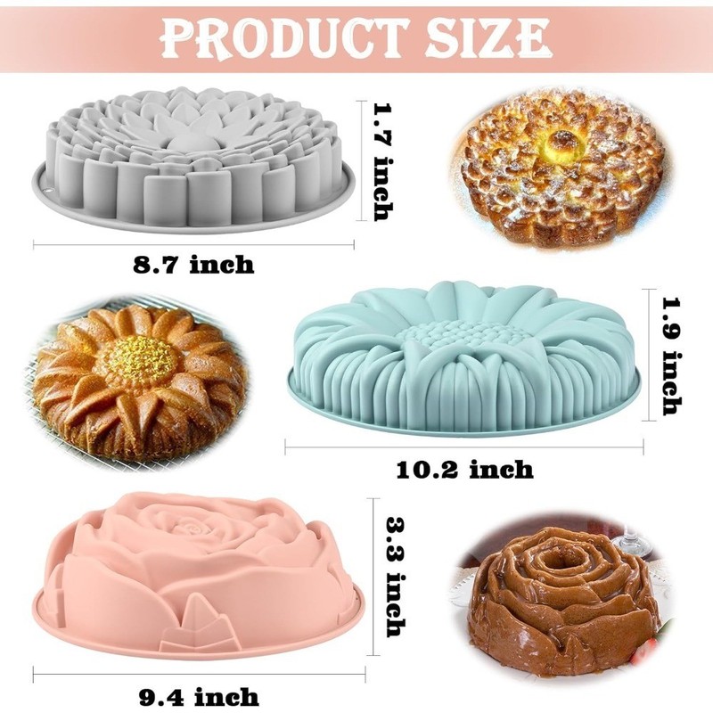 Flower Shape Silicone Cake Molds 3-Pack, Large Round Baking Molds for Cake Bread gallery