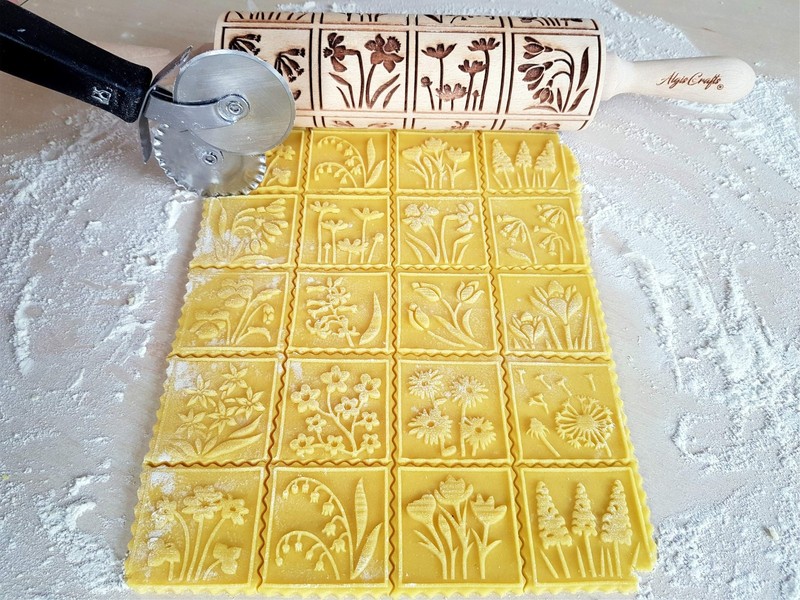SPRING FLOWERS Embossing Rolling Pin with 16 Different Flowers in Squares. Do... gallery
