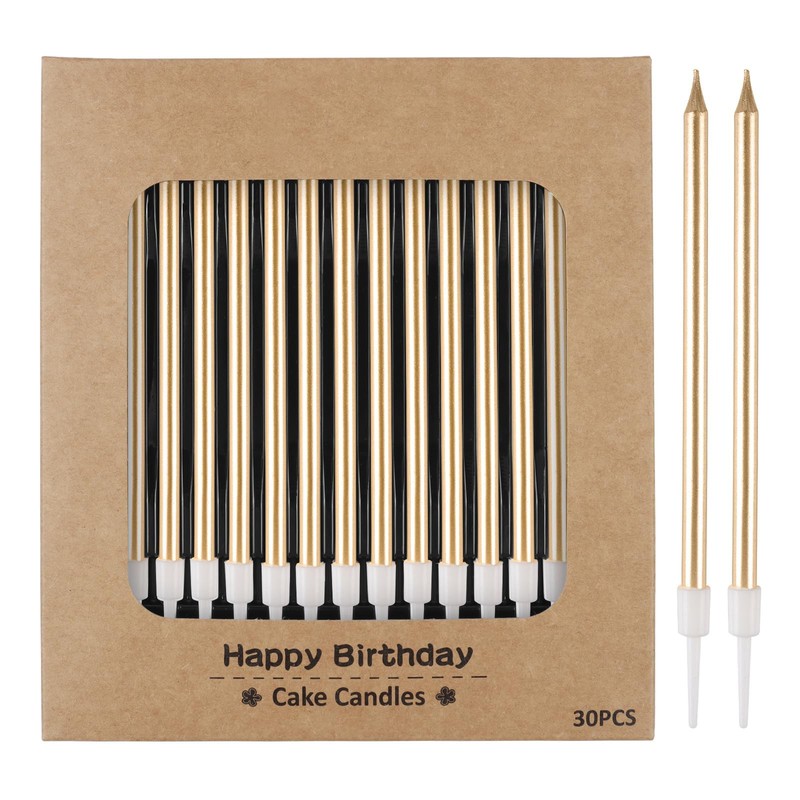 Elegant Gold Birthday Candles, 30 Long Thin, Cake Party Wedding Decoration