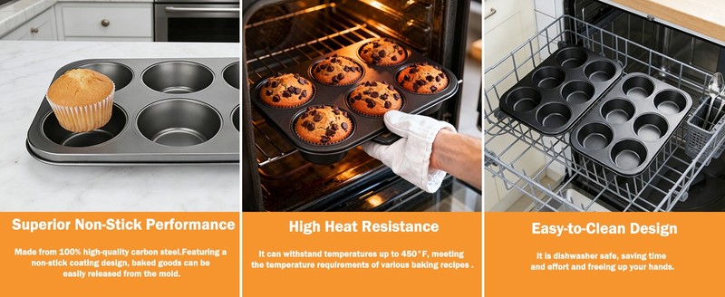 2 Packs Jumbo Muffin Pan, Premium Carbon Steel 6-Cup Cupcake Pan, with 80Pcs gallery