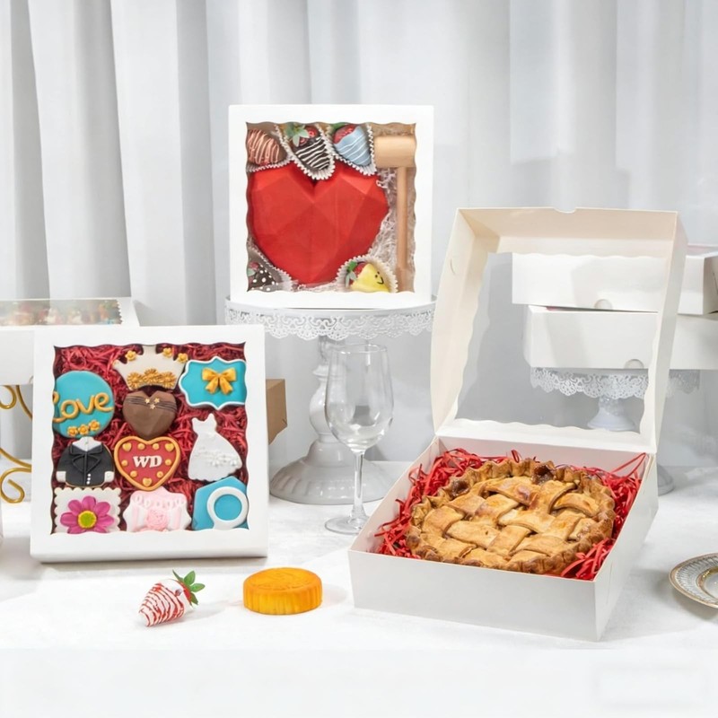 12Pack 9X9X2.5 Inches White Bakery Boxes,Pie Boxes with Clear Window Treat Bo... gallery
