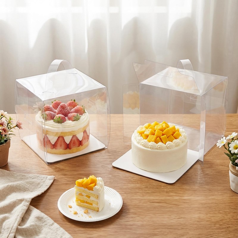 50 Pack Clear Cake Boxes with Handles, 6x6x6 Inch Square Transparent Bakery f gallery