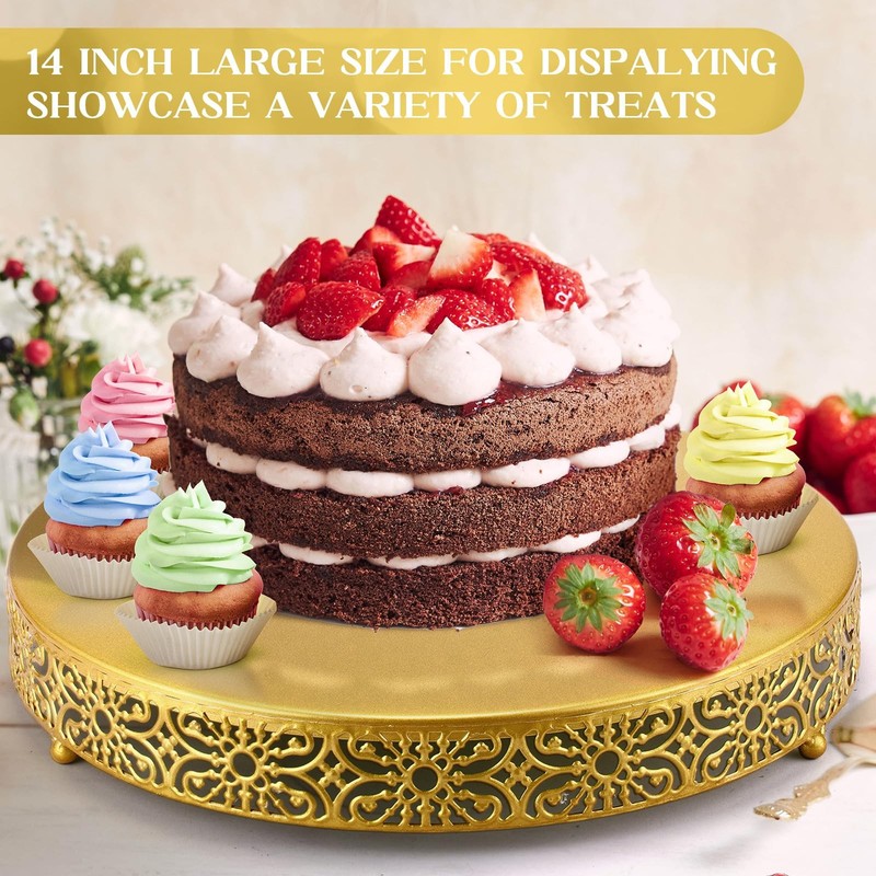 Wenqik 14 Inch Gold Cake Stand Metal Round Cake Stands Set Dessert Display Cupca gallery